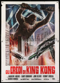 2k179 DESTROY ALL MONSTERS Italian 2p R1977 different Ferrari art of King Kong destroying city!
