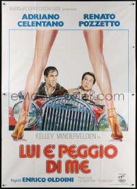 2k196 HE'S WORSE THAN ME Italian 2p 1985 art of Celentano & Pozzetto between sexy legs!