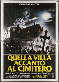 2k197 HOUSE BY THE CEMETERY Italian 2p 1984 Lucio Fulci, cool Enzo Sciotti horror art of graveyard!