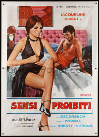2k224 QUADRANGLE Italian 2p 1973 Aller art of sexy Jacqueline Bisset & Per Oscarsson in bed!