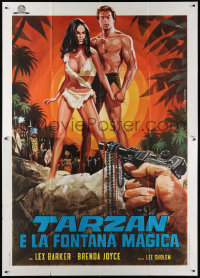2k245 TARZAN'S MAGIC FOUNTAIN Italian 2p R1970s Piovano art of Barker & Brenda Joyce at gunpoint!