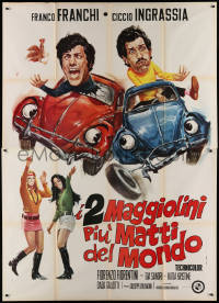 2k249 TWO MADDEST LOVE BUGS IN THE WORLD Italian 2p 1970 wacky art of Franco & Ciccio in VW Bugs!