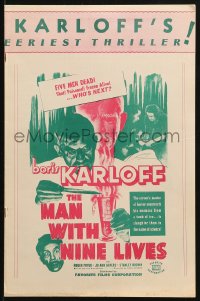 2k106 MAN WITH NINE LIVES pressbook R1947 Karloff brings them back alive to witness unholy deeds!