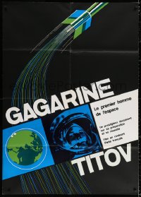 2k037 GAGARINE TITOV Swiss 1960s different art of Russian Vostok I, the first space ship, rare!