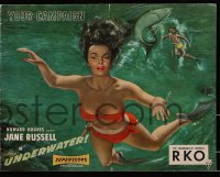 2k112 UNDERWATER pressbook 1955 Howard Hughes, sexiest artwork of skin diver Jane Russell!