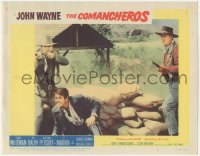 2m368 COMANCHEROS LC #5 1961 cowboy John Wayne, Whitman & Ansara by sandbags, Michael Curtiz!