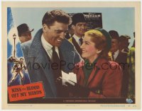 2m553 KISS THE BLOOD OFF MY HANDS LC #7 1948 c/u of Joan Fontaine smiling with Burt Lancaster!