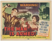 2m140 MAN IS ARMED TC 1956 art of violent dangerous Dane Clark with gun grabbing sexy May Wynn!