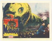 2m656 MOTHRA LC 1962 wonderful special effects scene w/ crowd of people running from giant larvae!