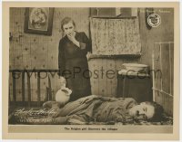 2m791 SHOULDER ARMS LC 1918 Belgian girl Edna Purviance discovers refugee Charlie Chaplin on bed!