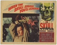 2m802 SKULL LC #8 1965 great close up of Peter Cushing holding statue over his head!