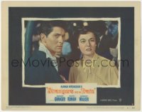 2m865 STRANGERS ON A TRAIN LC #2 1951 Hitchcock, close up of intense Farley Granger & Ruth Roman!