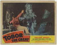 2m918 TOBOR THE GREAT LC #3 1954 best image of man-made funky robot attacking man inside workshop!