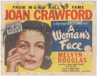 2m244 WOMAN'S FACE TC R1954 artwork of Joan Crawford as scarfaced she-devil, Best Picture of 1941!