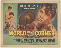 2m246 WORLD IN MY CORNER TC 1956 great close up of champion boxer Audie Murphy with boxing gloves!