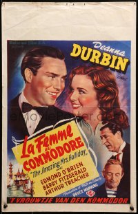 2p112 AMAZING MRS. HOLLIDAY Belgian 1940s completely different art of Deanna Durbin, c/u & top cast!