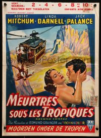 2p207 SECOND CHANCE Belgian 1954 art of Robert Mitchum, sexy Linda Darnell & cable car!