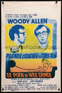 2p222 TAKE THE MONEY & RUN Belgian 1972 wacky Woody Allen mugshot in classic mockumentary!