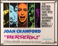 2p627 BERSERK 1/2sh 1967 crazy Joan Crawford, sexy Diana Dors, pits steel weapons vs steel nerves!