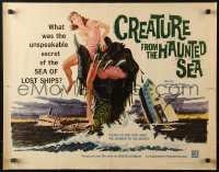 2p647 CREATURE FROM THE HAUNTED SEA 1/2sh 1961 art of monster's hand in sea grabbing sexy girl!