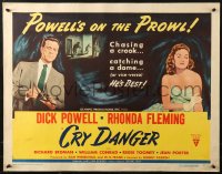 2p649 CRY DANGER style A 1/2sh 1951 great film noir art of Dick Powell & Rhonda Fleming!