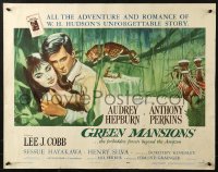 2p682 GREEN MANSIONS style B 1/2sh 1959 cool art of Audrey Hepburn & Anthony Perkins by Joseph Smith