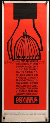 2p365 ADVISE & CONSENT insert 1962 Otto Preminger, classic Saul Bass Washington Capitol art!
