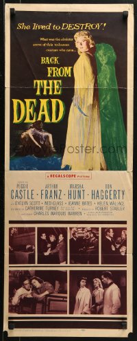2p376 BACK FROM THE DEAD insert 1957 Peggie Castle lived to destroy, cool sexy horror art & image!