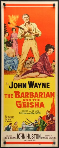 2p379 BARBARIAN & THE GEISHA insert 1958 John Huston, art of John Wayne with torch & Eiko Ando!
