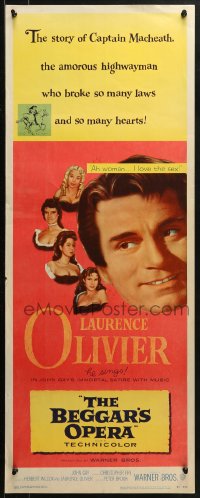 2p385 BEGGAR'S OPERA insert 1953 Laurence Olivier is wanted by the law & all the women he proposed to!