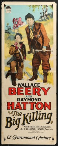 2p388 BIG KILLING insert 1928 hunters Wallace Beery & Hatton w/guns & wacky rabbit, ultra-rare!