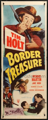 2p393 BORDER TREASURE insert 1950 great montage artwork of western cowboy Tim Holt & bad guys!
