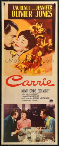 2p402 CARRIE insert 1952 romantic art of Laurence Olivier & Jennifer Jones, William Wyler!