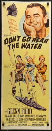 2p417 DON'T GO NEAR THE WATER insert 1957 Glenn Ford, Gabor, Anne Francis, artwork by Jacques Kapralik