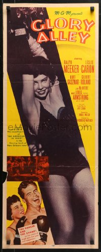 2p438 GLORY ALLEY insert 1952 boxer Ralph Meeker, super-sexy Leslie Caron, Louis Armstrong!
