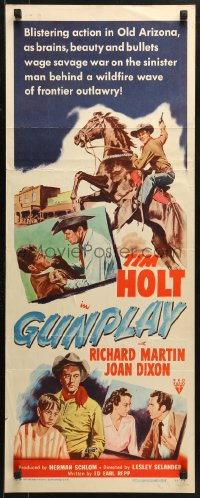 2p442 GUNPLAY insert 1951 cool art of cowboy Tim Holt riding horse & fighting bad guy, Joan Dixon!