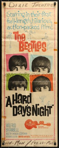2p444 HARD DAY'S NIGHT insert 1964 great image of The Beatles, their 1st film, rock & roll classic!