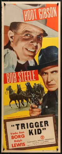 2p452 HOOT GIBSON/BOB STEELE insert 1940s cool cowboy artwork, both starring in Trigger Kid!