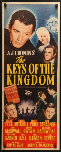 2p463 KEYS OF THE KINGDOM insert 1944 Gregory Peck, Vincent Price, Thomas Mitchell, Roddy McDowall!