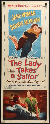 2p466 LADY TAKES A SAILOR insert 1949 Michael Curtiz, Jane Wyman with boat captain Dennis Morgan!
