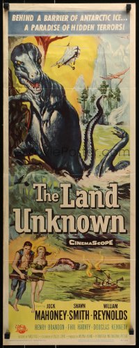 2p467 LAND UNKNOWN insert 1957 a paradise of hidden terrors, great art of dinosaurs!