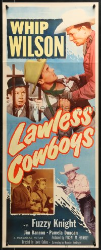 2p471 LAWLESS COWBOYS insert 1951 great huge image of Whip Wilson punching bad guy!