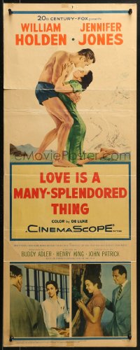2p482 LOVE IS A MANY-SPLENDORED THING insert 1955 romantic art of William Holden & Jennifer Jones!