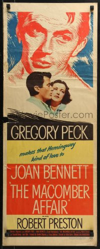 2p483 MACOMBER AFFAIR insert 1947 Gregory Peck makes that Hemingway kind of love to Joan Bennett!