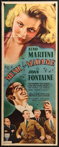2p495 MUSIC FOR MADAME insert 1937 pretty young Joan Fontaine & opera singer Nino Martini, rare!