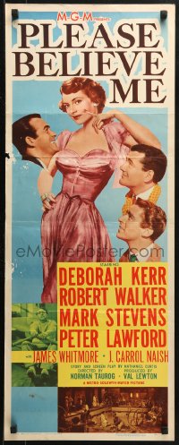 2p513 PLEASE BELIEVE ME insert 1950 Robert Walker, Mark Stevens & Lawford stare at Deborah Kerr!