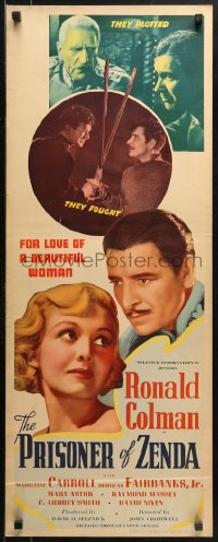 2p515 PRISONER OF ZENDA insert 1937 Ronald Colman, Madeleine Carroll, classic adventure movie!