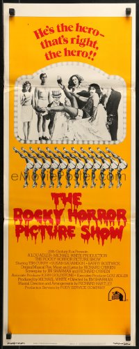 2p526 ROCKY HORROR PICTURE SHOW int'l insert 1975 wacky image of 'the hero' Tim Curry & cast!