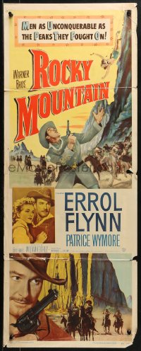 2p527 ROCKY MOUNTAIN insert 1950 great close up of part renegade part hero Errol Flynn with gun!