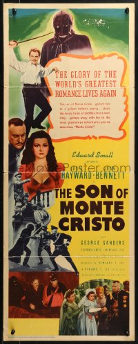2p544 SON OF MONTE CRISTO insert 1940 art of Louis Hayward, Joan Bennett & masked avenger!